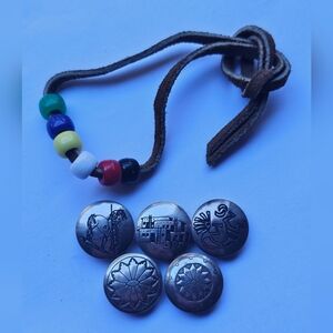 Vintage Native American Southwest Sterling Silver Button Lot of 5 + Bracelet